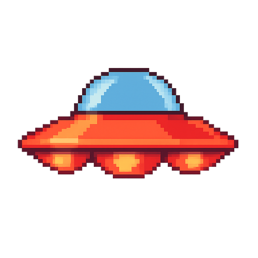 Arcade style UFO's. No background. Transparent background. Blank background. No shadows. 2d. In-Game asset. flat