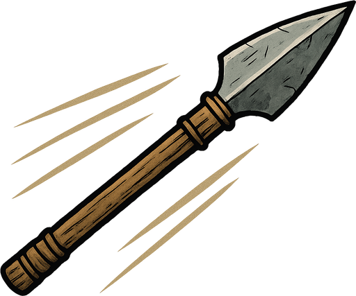sivri uçlu, hafif yıpranmış bir mızrak, yatayda hareket ederken çiz
In-Game asset.  2d.  High contrast.  No shadows