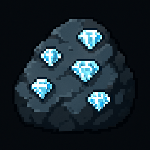 roca gris oscuro con diamantes.
In-Game asset.  2d.  High contrast.  No shadows. pixelart