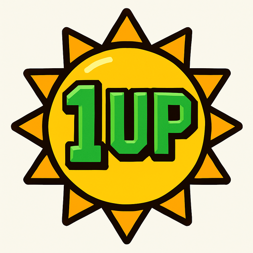 un sol con la leyenda "1 UP".
In-Game asset.  2d.  High contrast.  No shadows