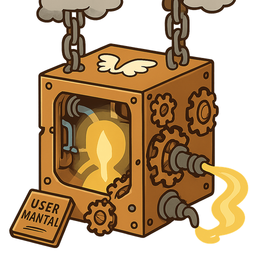 A cubish machine that has an angel inside of it that absorbs the angels power but you can't see the angel and the power that comes from the angel is moved by pipes that is on the left side of the machine that comes to the front side and sprays there. On the bottom left side there is an user manual and the machine has cogwheels everywhere. It is hanging from the chains that comes down from the heaven. The chains comes above from clouds. The machine has a double angel wing symbol on the top side. No background. Transparent background. Blank background. No shadows. 2d. In-Game asset. flat