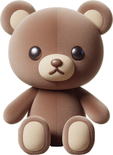 Reimagine the cute teddy bear sitting without background. Plastic style Single Game Texture. In-Game asset. 2d. Blank background. High contrast. No shadows.
