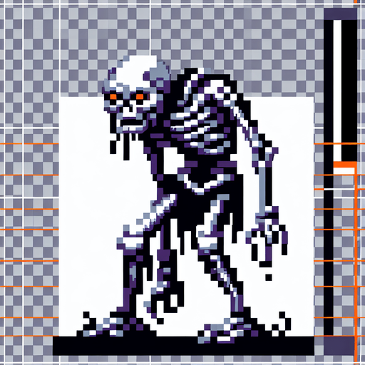 Single Game Texture. In-Game asset. 2d. Blank background. High contrast. No shadows. A pixel art sprite in a Super Nintendo, Super Castlevania style that looks like a skeleton zombie that is haunched over