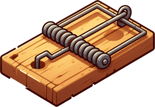 Mouse trap, side view, cartoon Single Game Texture. In-Game asset. 2d. Blank background. High contrast. No shadows.