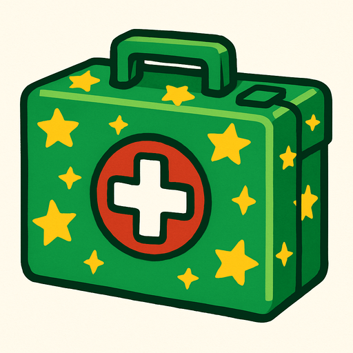 Un botiquín de color verde con estrellitas.
In-Game asset.  2d.  High contrast.  No shadows