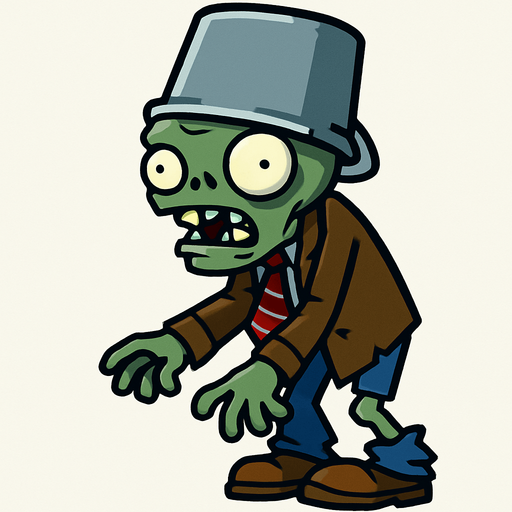 PLANT VS ZOMBİ DEKİ KAFASINDA TENEKE OLAN ZOMBİ.
In-Game asset.  2d.  High contrast.  No shadows