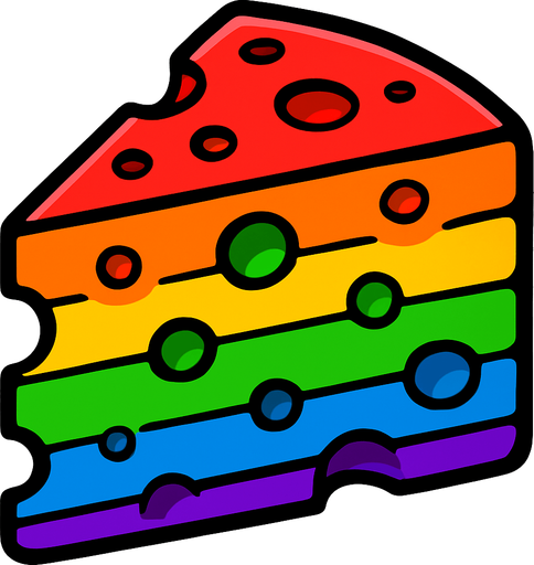 rainbow cartoon cheese.
In-Game asset.  2d.  High contrast.  No shadows