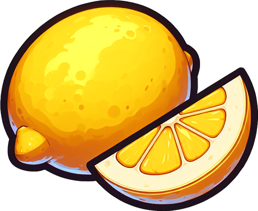 sliced fruit lemon with two slices 1one left and one right.
Single Game Texture.  In-Game asset.  2d.  Blank background.  High contrast.  No shadows.
Single Game Texture.  In-Game asset.  2d.  Blank background.  High contrast.  No shadows