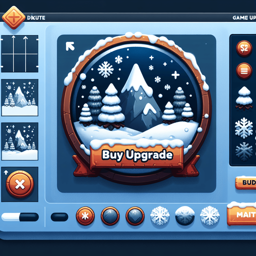A buy upgrade button, winter theme, no text Single Game Texture. In-Game asset. 2d. Blank background. High contrast. No shadows.