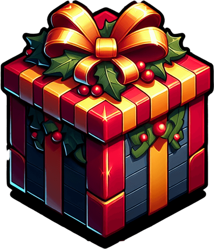 christmas gift.
Single Game Texture. In-Game asset. 2d. Blank background. High contrast. No shadows.