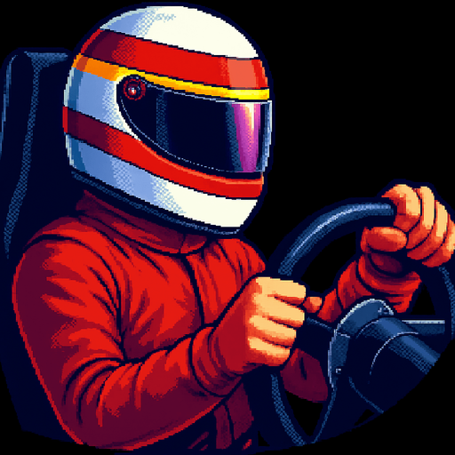 He wear formula1 helmet and red clothing and the seat is little bit longer