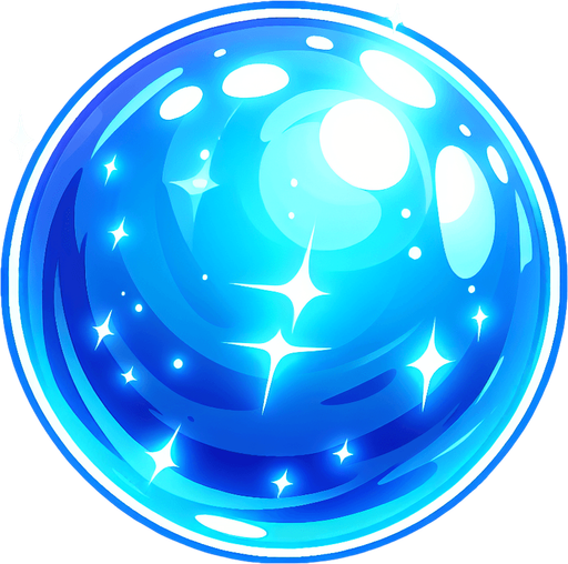 A glowing blue comic energy orb.
Single Game Texture. In-Game asset. 2d. Blank background. High contrast. No shadows.