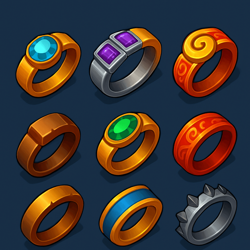 Pack of different rings.
In-Game asset.  High contrast.  No shadows. 3D