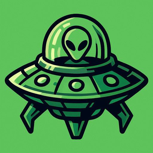 A green alien ship.
In-Game asset.  2d.  High contrast.  No shadows