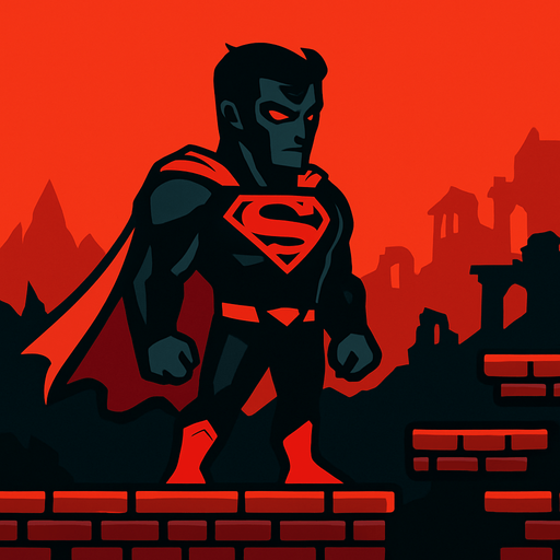 Dark superman 2d game.
In-Game asset.  2d.  High contrast.  No shadows