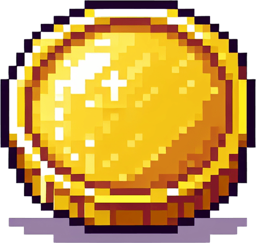 pixel gold coin.
Single Game Texture.  In-Game asset.  2d.  Blank background.  High contrast.  No shadows. coins