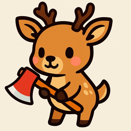 a cute dear with an axe.
In-Game asset.  2d.  High contrast.  No shadows