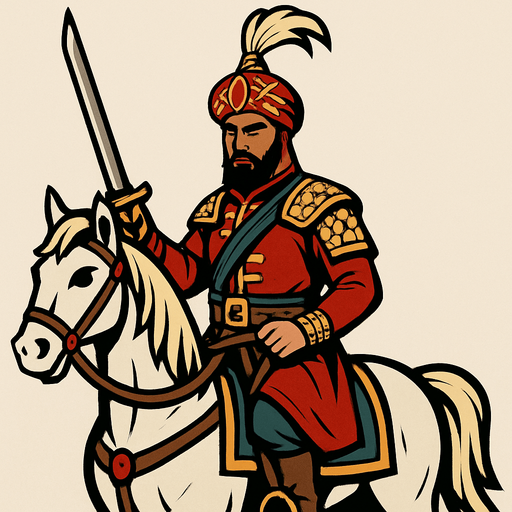Let there be an Ottoman cavalryman on a white horse and let it be clear that he is a special cavalryman..
In-Game asset.  2d.  High contrast.  No shadows