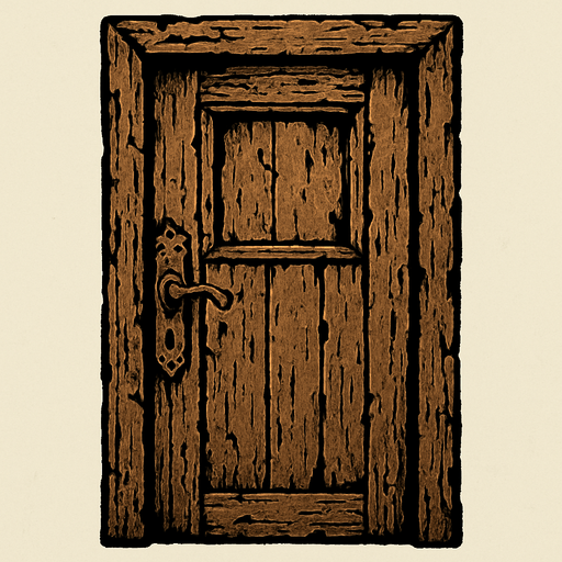 kapı ama eskimiş.
In-Game asset.  2d.  High contrast.  No shadows