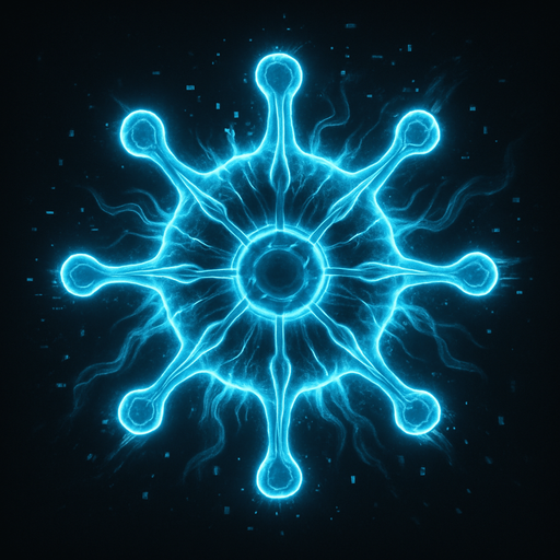 sleek spectral virus entity, flowing energy trails, ghostly and translucent, topdown view, neon blue and white accents, glitch particles, sci-fi, circular, symmetrical.
In-Game asset.  2d.  High contrast.  No shadows