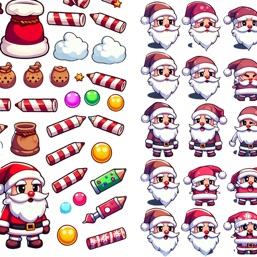 Санта Single Game Texture. In-Game asset. 2d. Blank background. High contrast. No shadows.