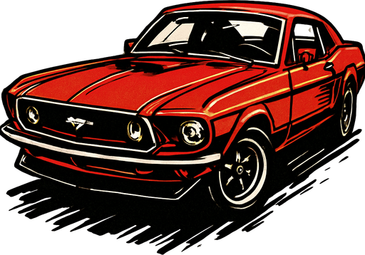 red mustang with tekken style.
In-Game asset.  2d.  High contrast.  No shadows. tekken style. tekken style