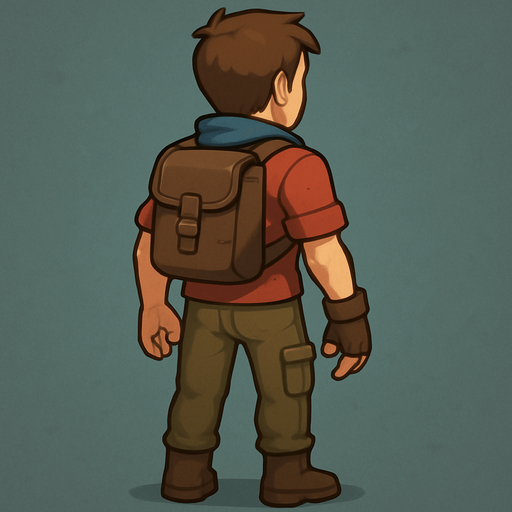 player human viewing on behind of him with all of body.
In-Game asset.  2d