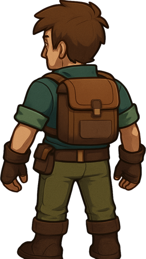 player human viewing on behind of him with all of body.
In-Game asset.  2d