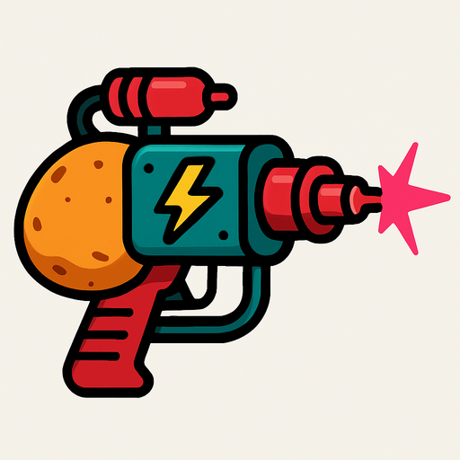 potato laser gun.
In-Game asset.  2d.  High contrast.  No shadows