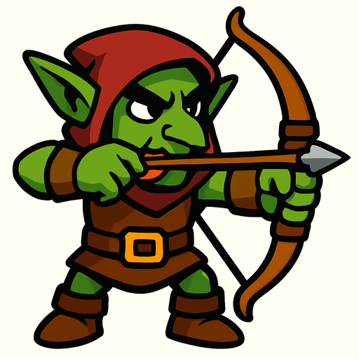 archer goblin.
In-Game asset.  2d.  High contrast.  No shadows