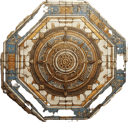 top down temple floor.
Single Game Texture.  In-Game asset.  2d.  Blank background.  High contrast.  No shadows