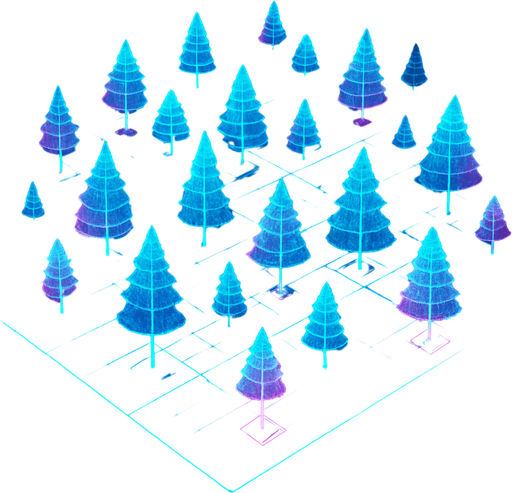 Top down isometric cyberpunk simulation hologram grid projection forest