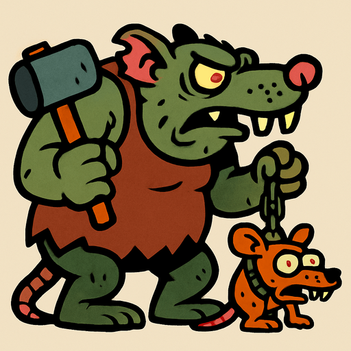 Looks like a gargantuar from plants vs zombies but a rat.
In-Game asset.  2d.  High contrast.  No shadows