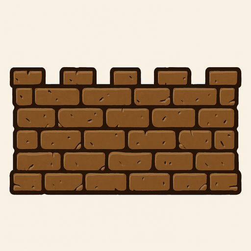 kale duvarı kahverengi renkte olsun eski çağ surları gibi olsun ve ekranın ortasını full kaplasın yatay şekilde.
In-Game asset.  2d.  High contrast.  No shadows