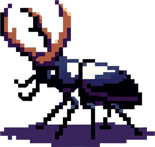 no shadow European stag beetle 8 bit chibi image stand and walk.
Single Game Texture.  In-Game asset.  2d.  Blank background.  High contrast.  No shadows