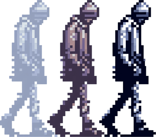 Бомж идёт.
Single Game Texture. In-Game asset. 2d. Blank background. High contrast. No shadows.