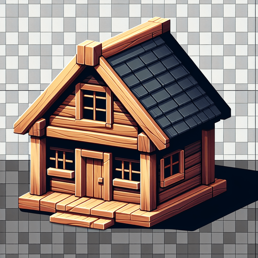 wooden house.
Single Game Texture. In-Game asset. 2d. Blank background. High contrast. No shadows.