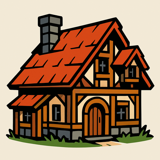 village house.
In-Game asset.  2d.  High contrast.  No shadows