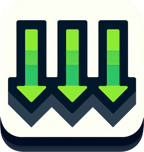 Three green arrows pointing down..
Single Game Texture. In-Game asset. 2d. Blank background. High contrast. No shadows.