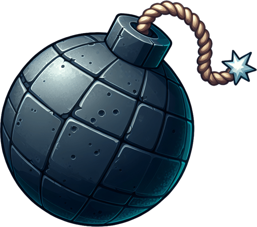 bomb.
Single Game Texture. In-Game asset. 2d. Blank background. High contrast. No shadows.