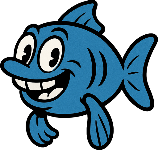 Rubber Hose Style Blue Fish.
In-Game asset.  2d.  High contrast.  No shadows