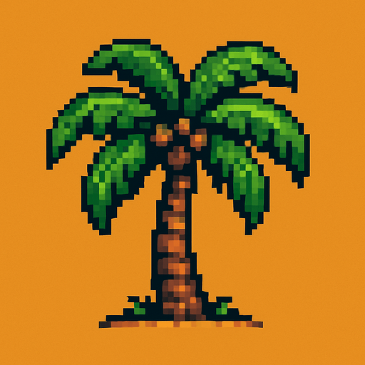 palm tree, pixelart.
In-Game asset.  2d.  High contrast.  No shadows