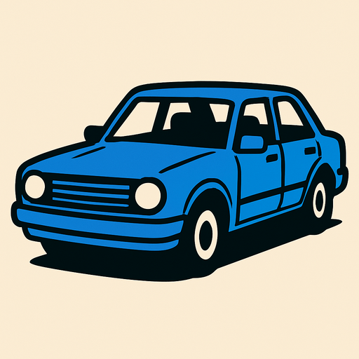 Blue car.
In-Game asset.  2d.  High contrast.  No shadows