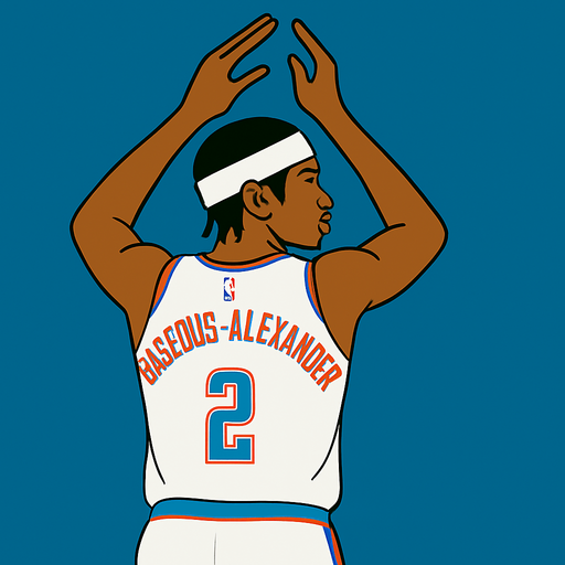 Make player shai gilgeous Alexander in a white thunder uniform and white headband