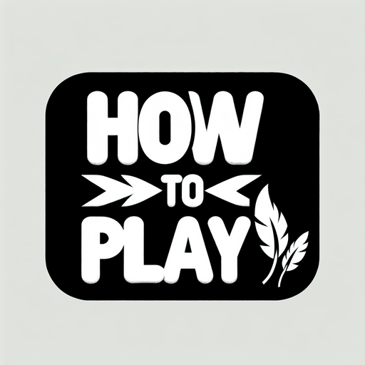 A white SVG with big bold letters, that says “How to play”. A couple black feathers flying off the edge of the word. Single Game Texture.  In-Game asset.  2d.  Blank background.  High contrast.  No shadows