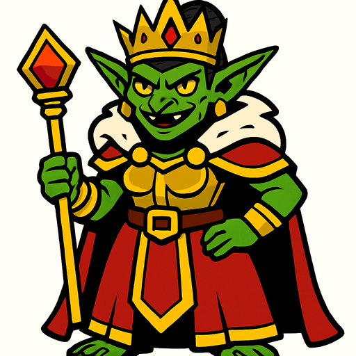 kadın goblin imparatoru.
In-Game asset.  2d.  High contrast.  No shadows