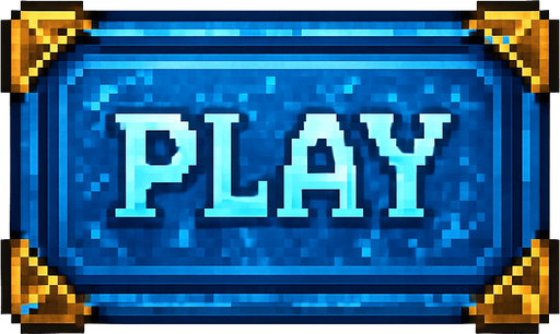 A big button that say Play to start playing a game. Use blue magical style 2d pixel art, golden corners
Single Game Texture. In-Game asset. 2d. Blank background. High contrast. No shadows.