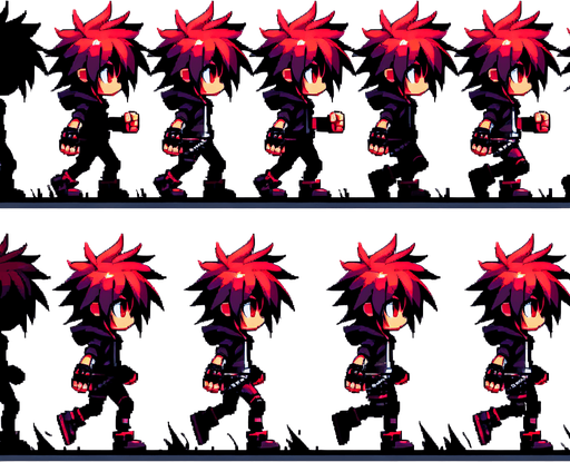 spritesheet of a person walking.
Single Game Texture. In-Game asset. 2d. Blank background. High contrast. No shadows.