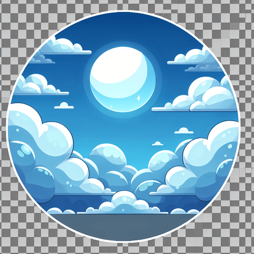 Blue sky with white colour cloud.
Single Game Texture. In-Game asset. 2d. Blank background. High contrast. No shadows.