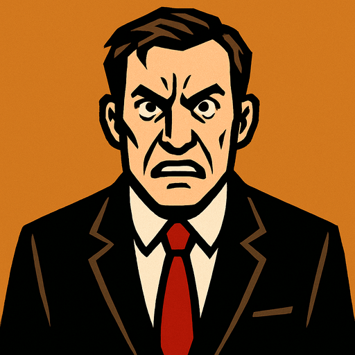 gergin görünüşlü takım elbiseli adam.
In-Game asset.  2d.  High contrast.  No shadows